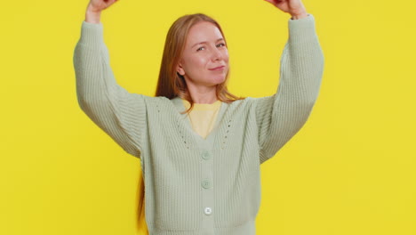 happy woman looking confident showing biceps feeling power strength to fight for rights success win