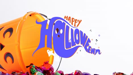animación de texto feliz de halloween sobre dulces