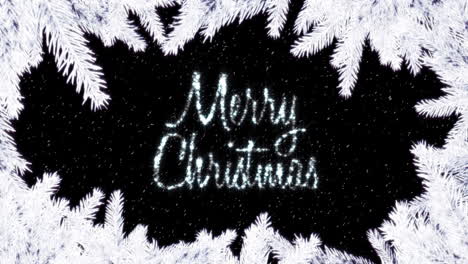 animation of snow falling over merry christmas text and fir tree branches