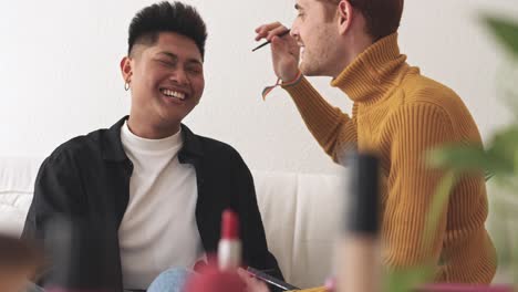 Two men doing makeup