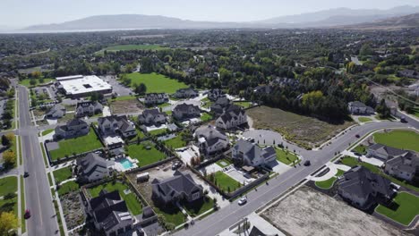 residential real estate houses in suburban neighborhood in alpine, utah, aerial