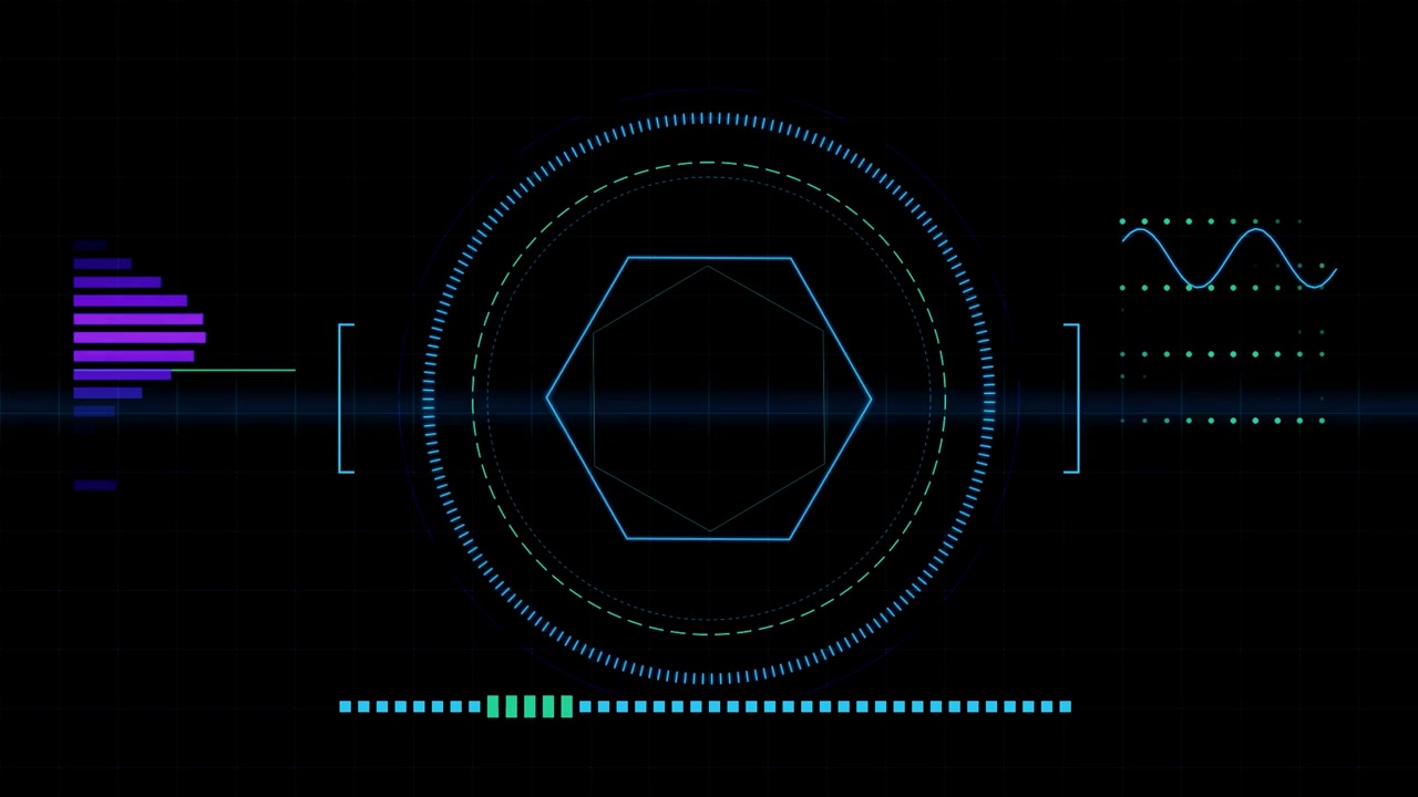 Interface HUD Digital Futurista com Formas Geométricas Rotativas