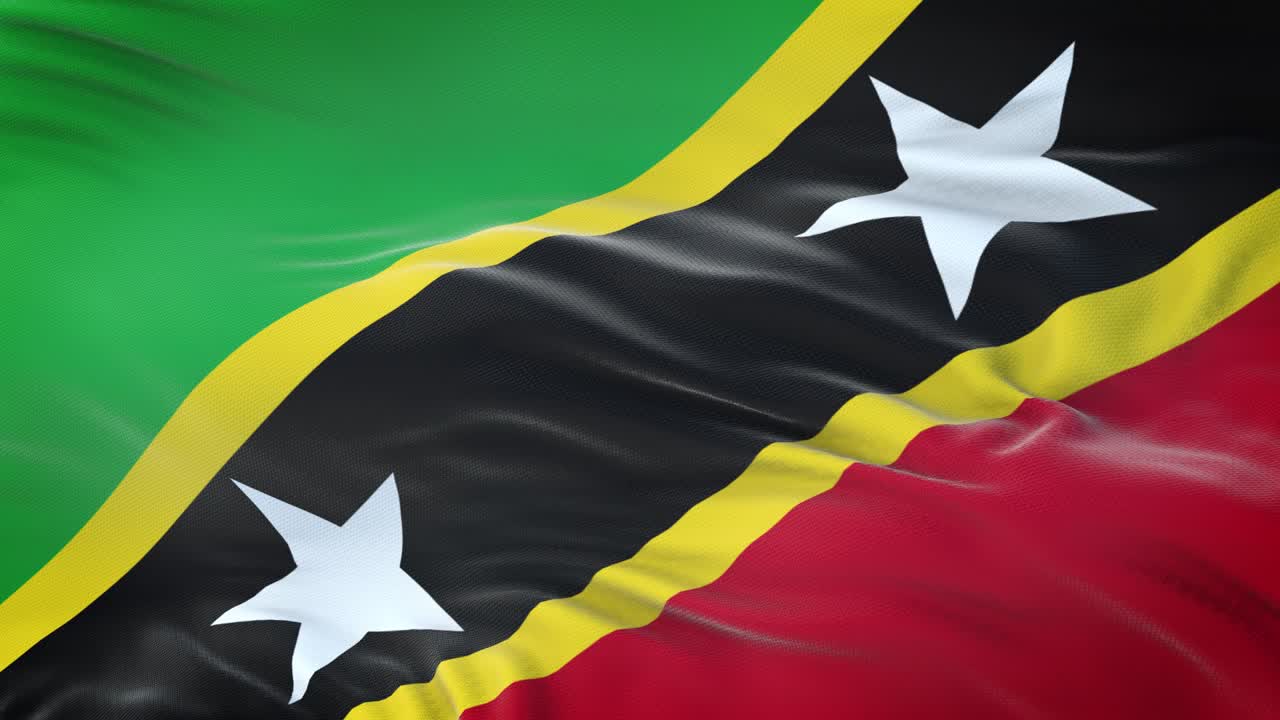 Bandiera di Saint Kitts e Nevis che sventola al vento con texture del tessuto altamente dettagliata. Loop continuo