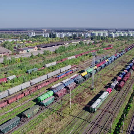 aerial view of freight train at rail yard