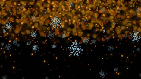 Animation-of-snowflakes-over-light-spots-on-black-background