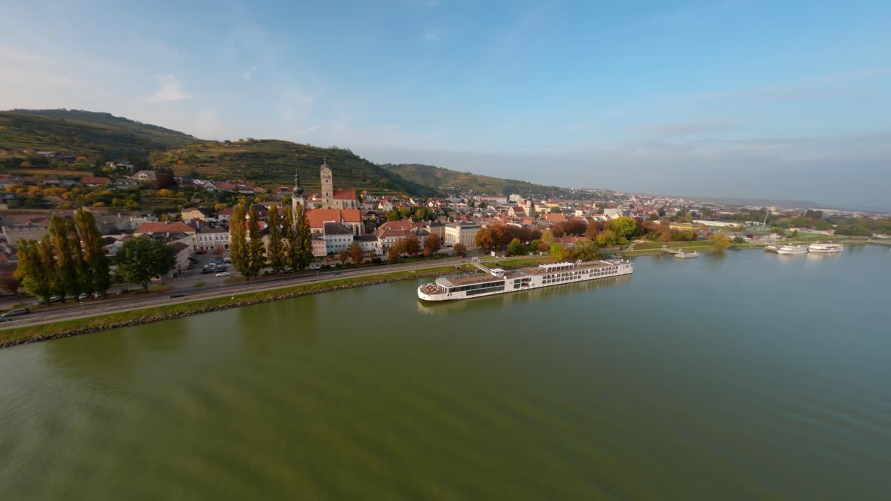 도시 스타인과 다뉴브, 낮은 오스트리아의 공중 풍경 샷