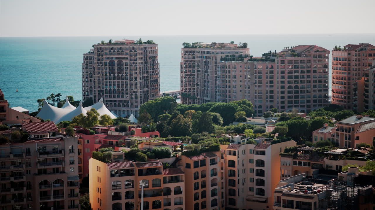 Aerial view of the skyline of Monaco in daylight