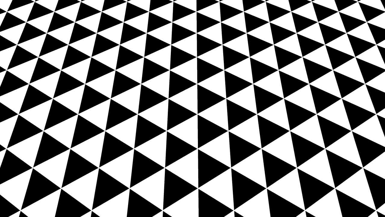 기하학적 모양으로 구성된 위로 기울어지고 움직이는 검은색과 색의 그래픽 패턴