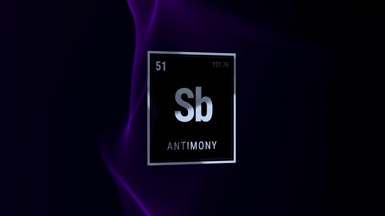 Antimony Chemical Element Symbol on Dark Purple Abstract Background