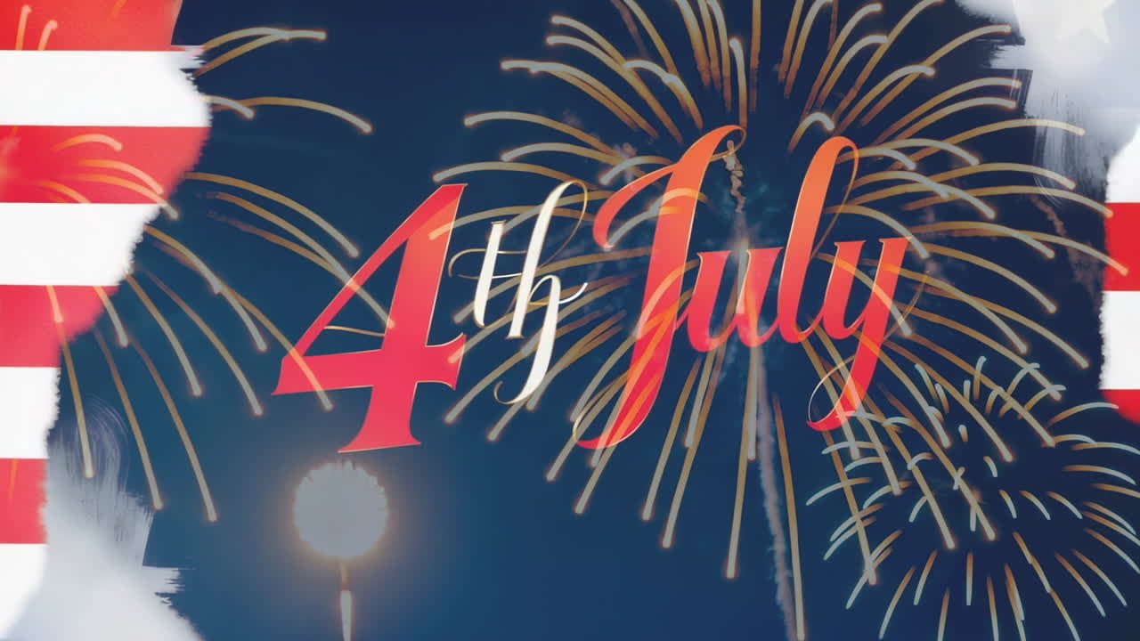 4th July Celebration with Fireworks and American Flag