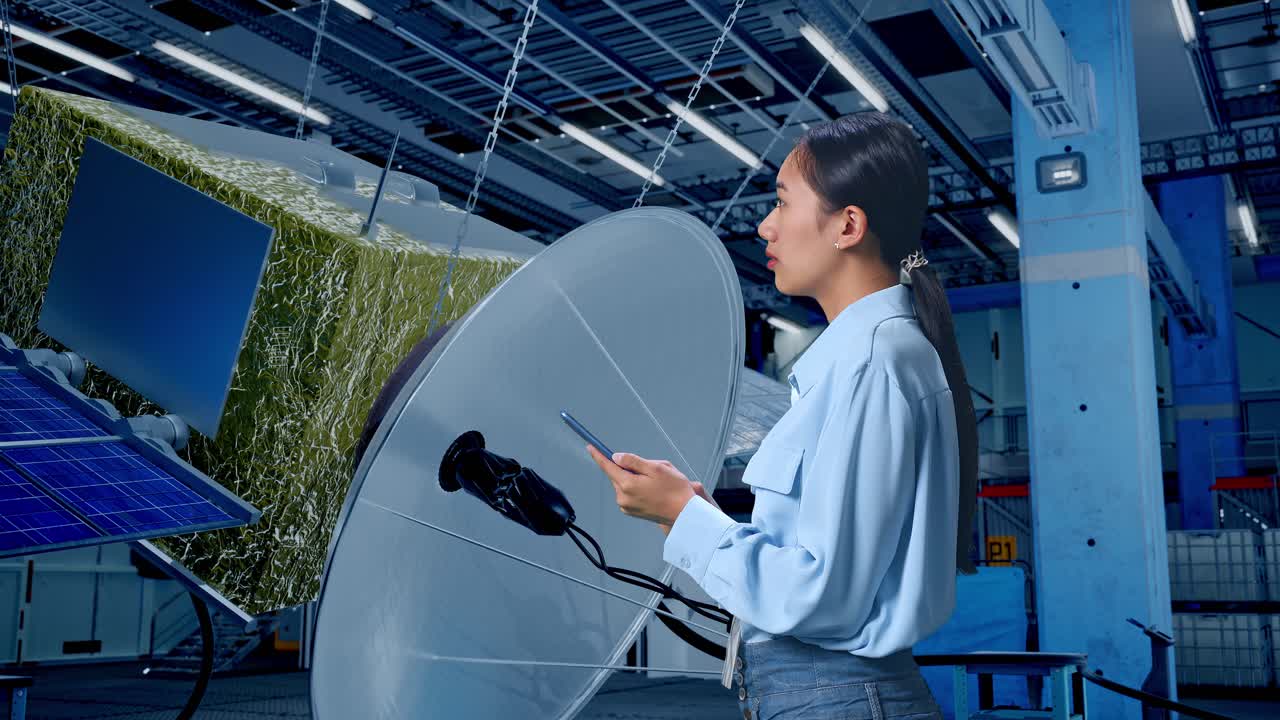 시설에서 일하는 위성 기술자