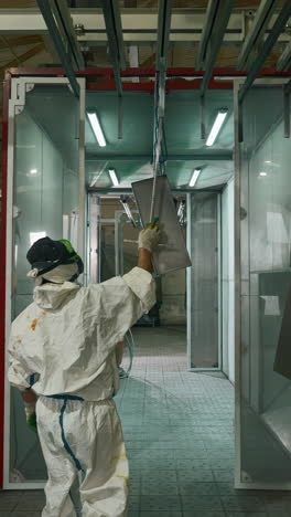 proceso de pintura industrial en un entorno controlado