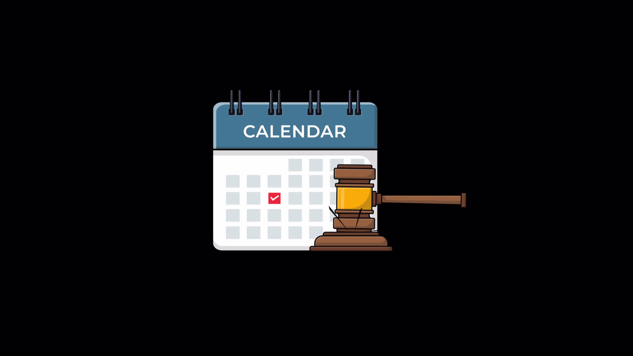 Calendario animato con martelletto che segna una data