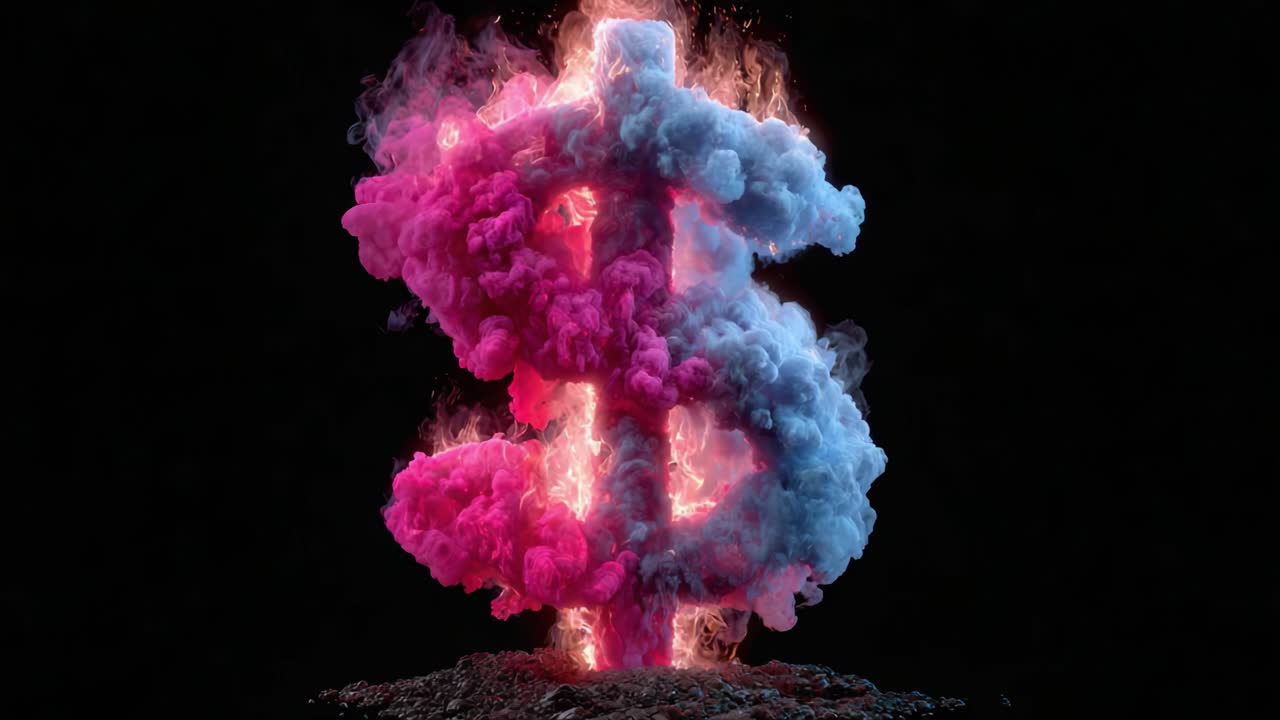 A Vibrant Explosion of Colorful Smoke Forms an Eye-Catching Dollar Sign, Radiating Energy and Financial Symbolism in a Stunning Visual Display
