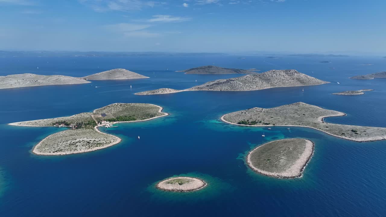 Aerial view of the Kornati Archipelago in Croatia on a sunny day.