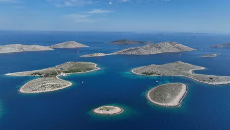 aerial view of the kornati archipelago in croatia on a sunny day.