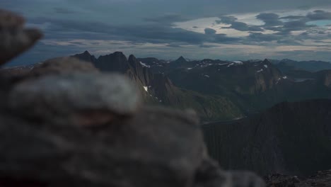 evening view of breidtinden mountain from grytetippen peak in senja, norway