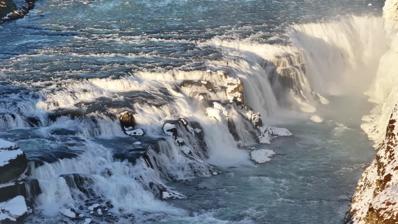 Gullfoss waterfall on river Hvítá in South Iceland during winter melt flow