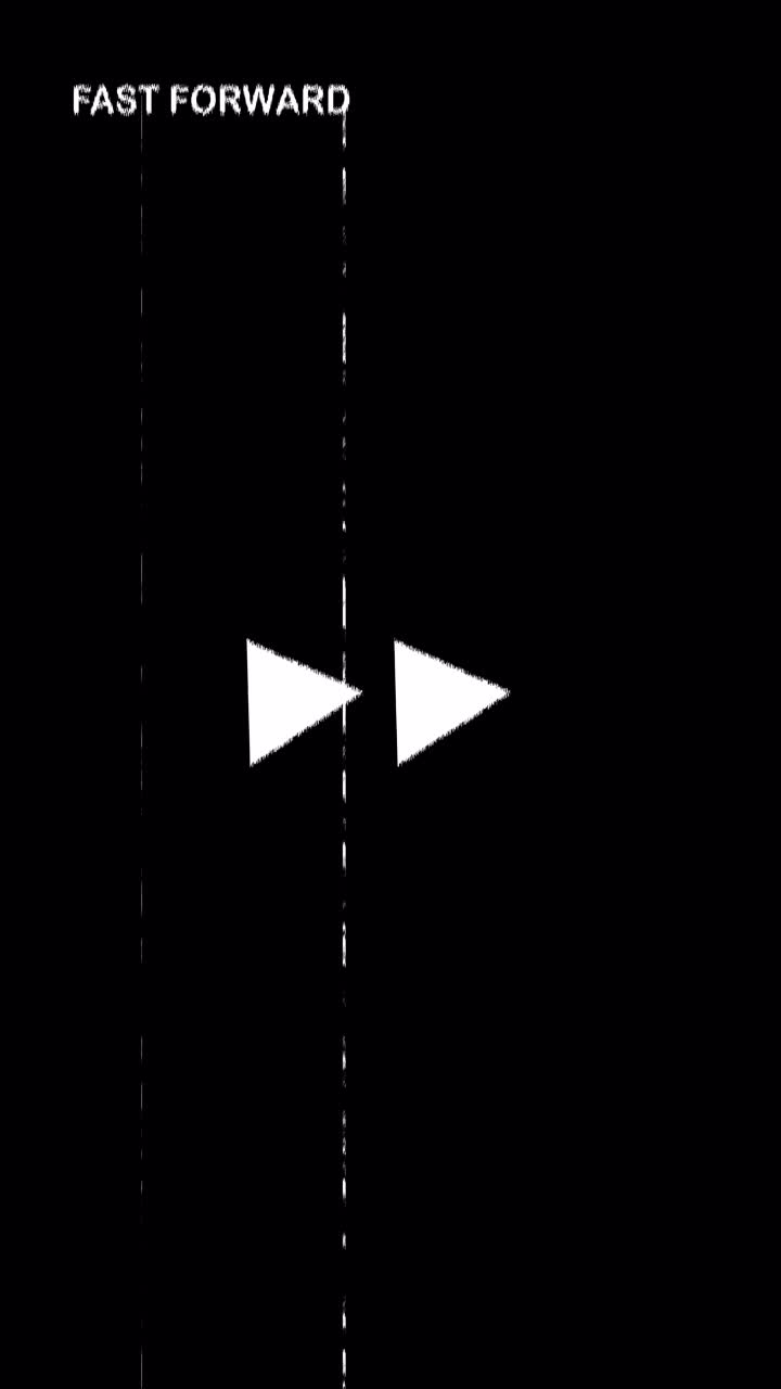 Fast Forward Text and Icon with Glitch Effect on Black Background