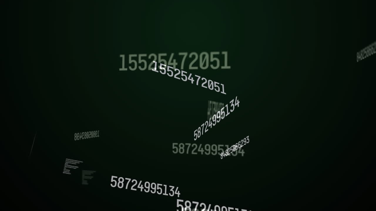 animación digital de números cambiantes y procesamiento de datos contra un fondo negro