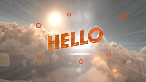 animación del texto de saludo sobre un cielo azul nublado