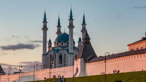 russia, kazan, evening time lapse with beautiful kul sharif mosque, summer cityscape in kazan