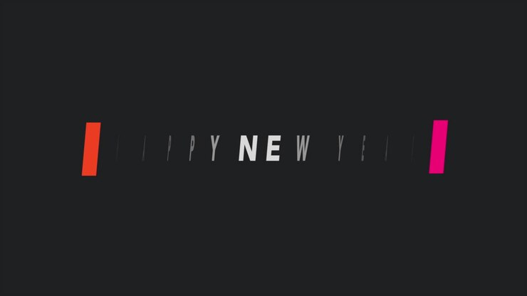 Modern Happy New Year text in frame on black gradient