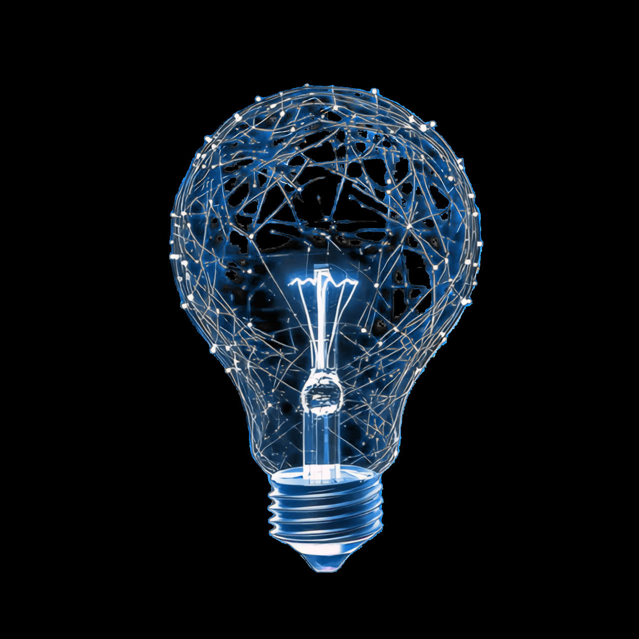 Innovative digital light bulb concept animated overlay, transparent 4K video, alpha channel, ProRes