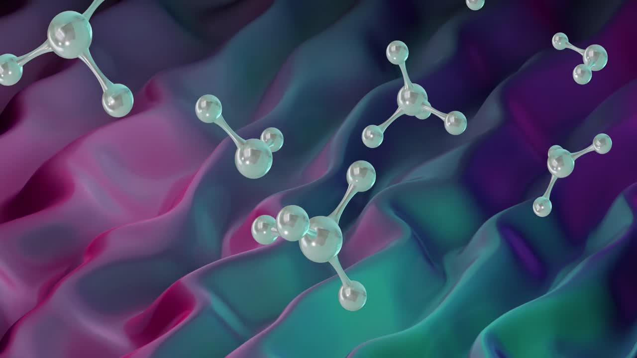 블랙 배경 위에 있는 분자 모델과 빛 흔적의 마이크로의 애니메이션