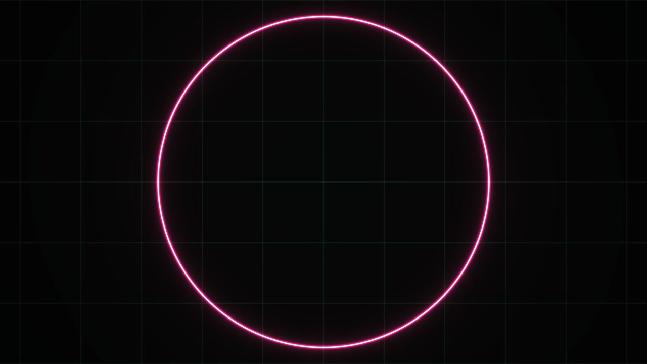 Futuristic Digital Grid with Expanding Neon Circle and Moving Lights