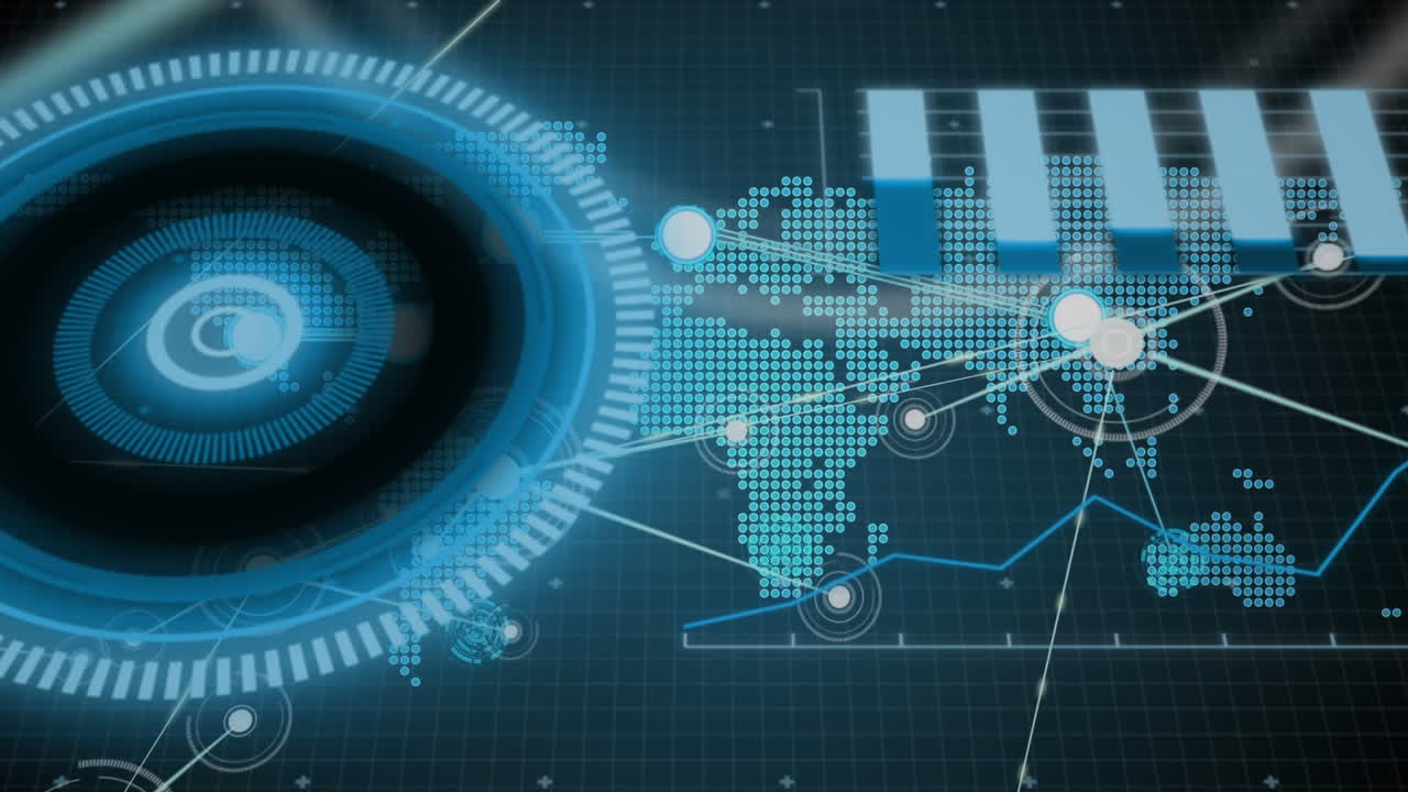 animación de la red de conexiones a través del escaneo de alcance y el mapa del mundo
