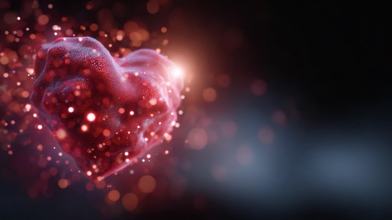 Una visualización impresionante de un corazón que simboliza el amor, la emoción y la conexión en un entorno de ensueño, destacando destellos y luz etérea