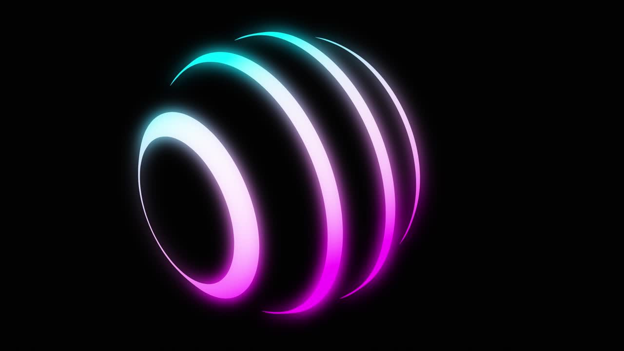 Glowing neon sphere in mauve and blue with shining lines - 4k loop