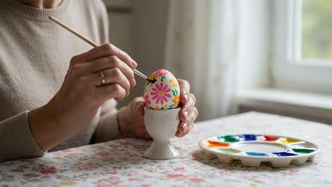 creative process of hand-painting a colorful easter egg: a delicate journey of craftsmanship captured in every stroke and detail