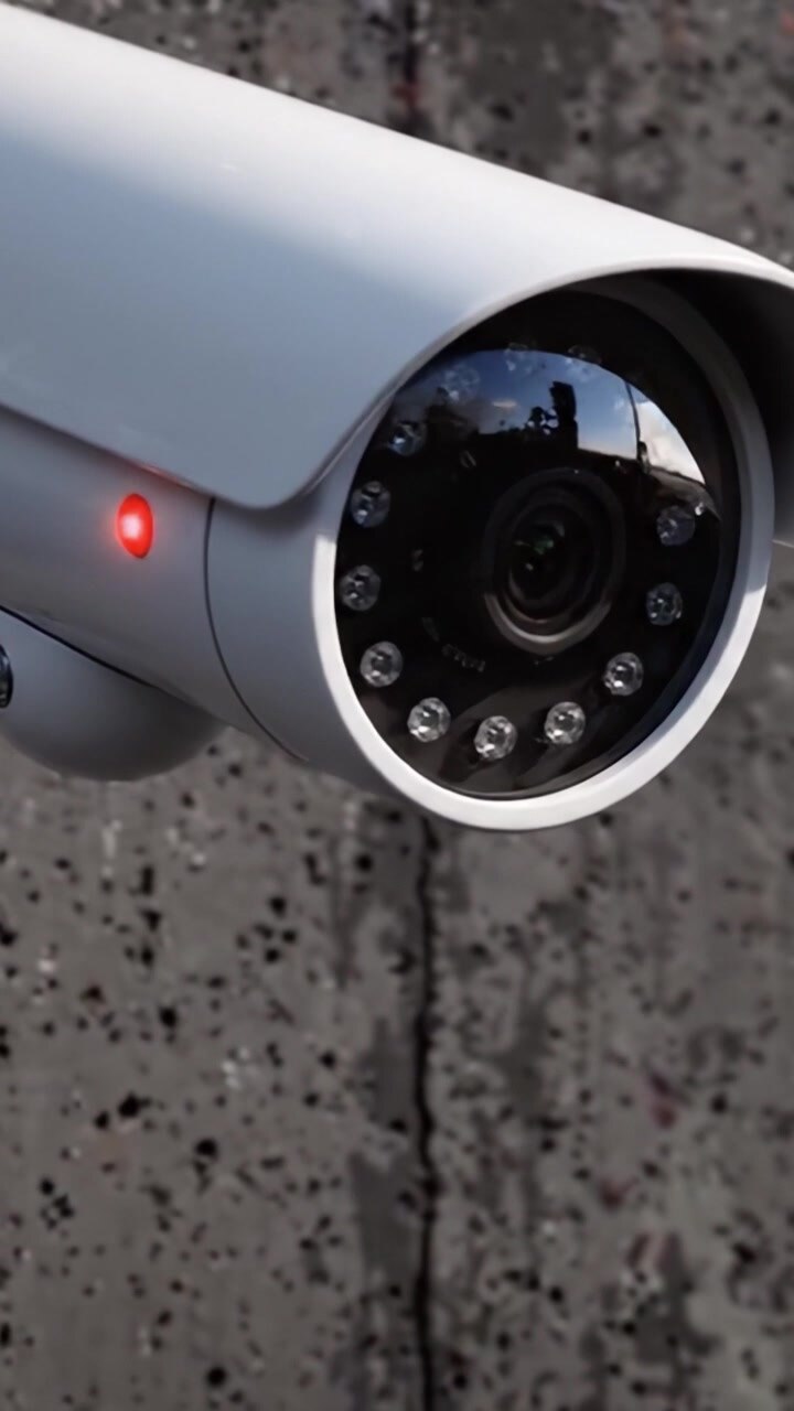 High-Definition Security Camera Mounted on a Rough Surface, Featuring Infrared LEDs for Night Vision and Enhanced Surveillance Capability