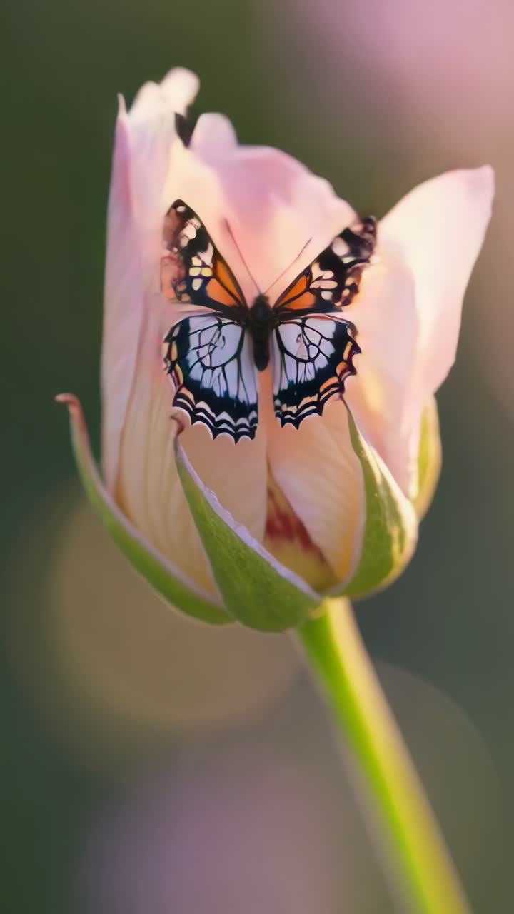 Bocciolo rosa delicato con farfalla
