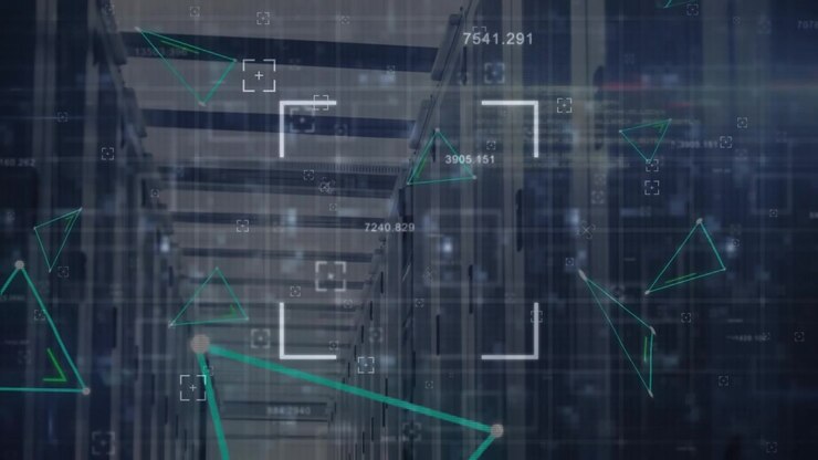 Digital Data Visualization Over Server Room Corridor