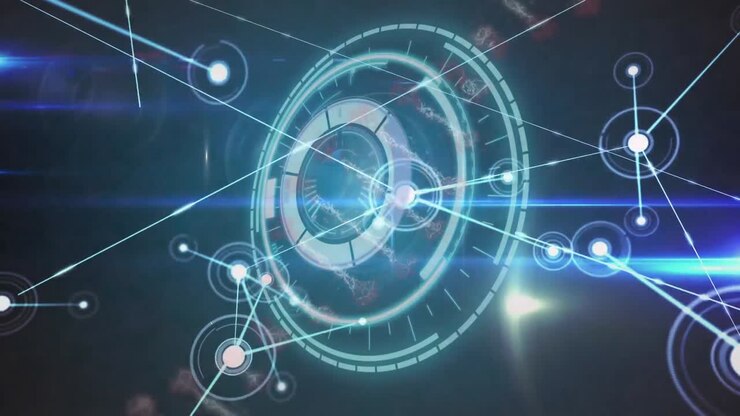 Animation of dna strand spinning with scope scanning and network of connections
