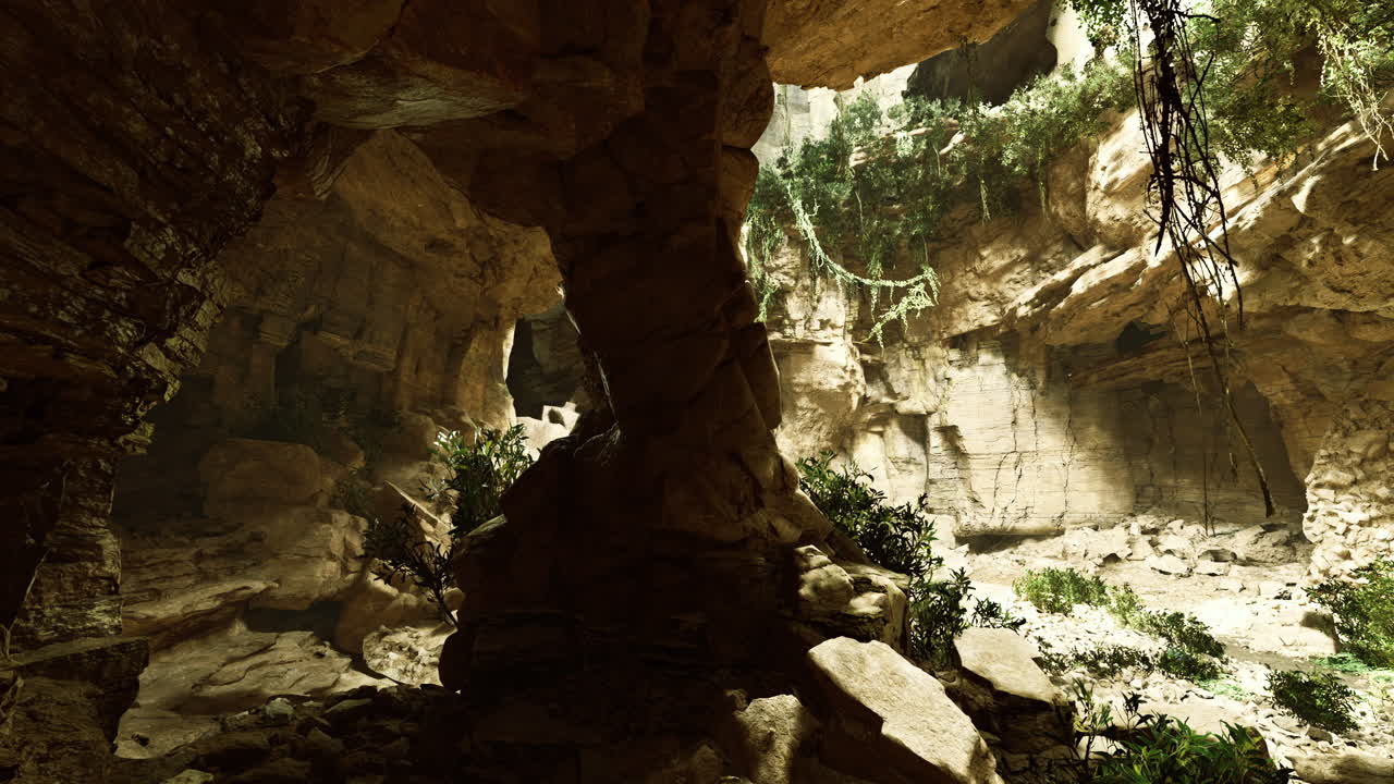 Exploring hidden treasures in an ancient cavern surrounded by nature