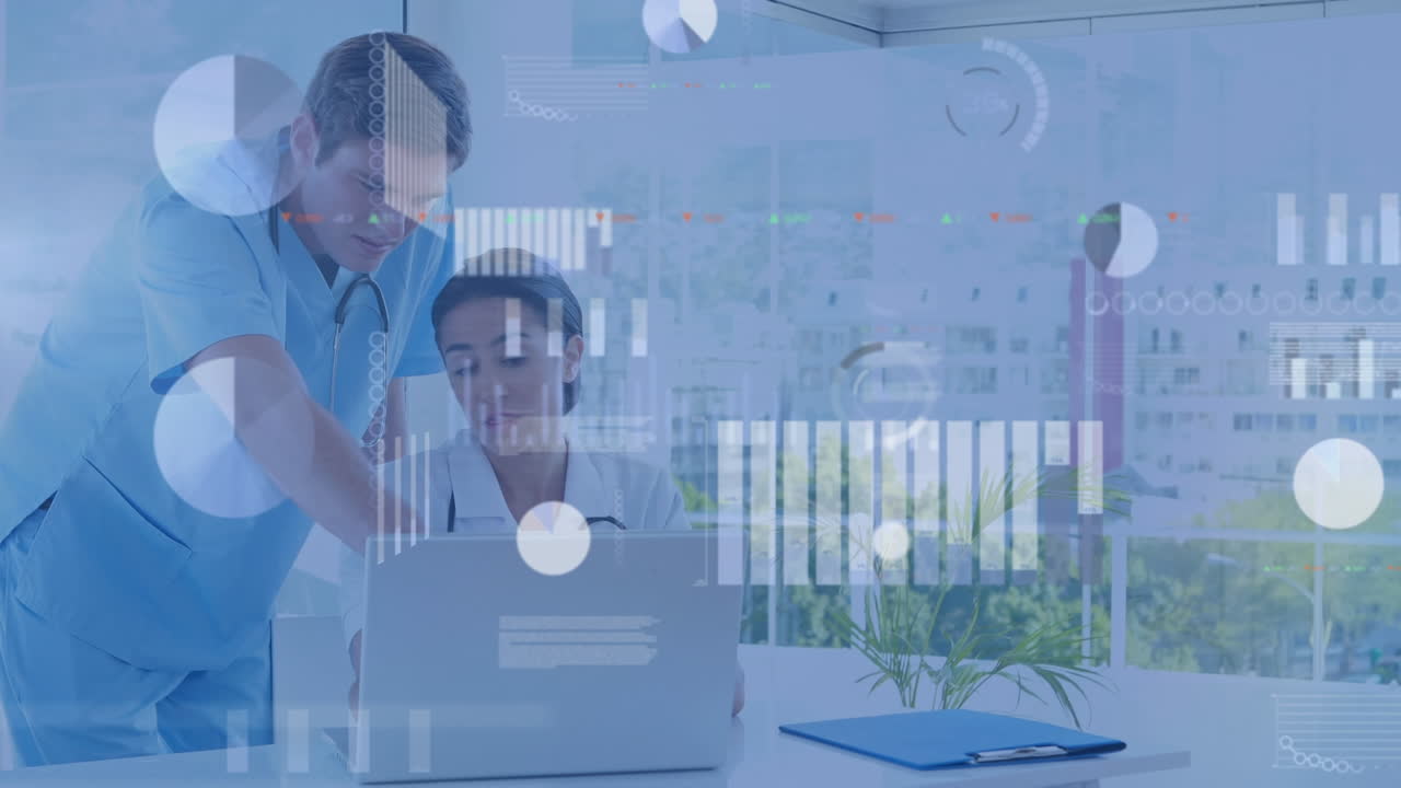 animación de escaneo de alcance y procesamiento de datos sobre diversos médicos