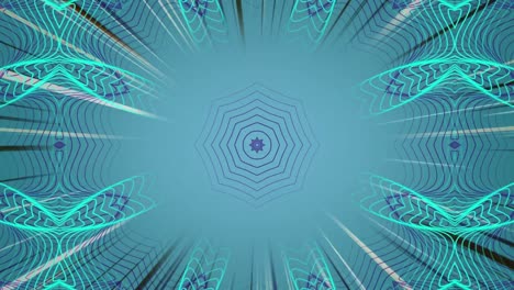 Kaleidoskopische-Formen,-Die-Sich-Hypnotisch-Auf-Blauem-Hintergrund-Bewegen