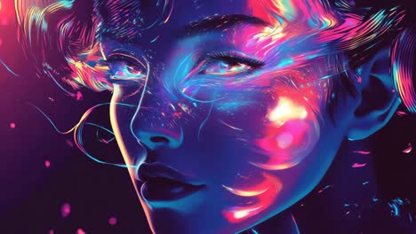 colorful neon portrait of a woman