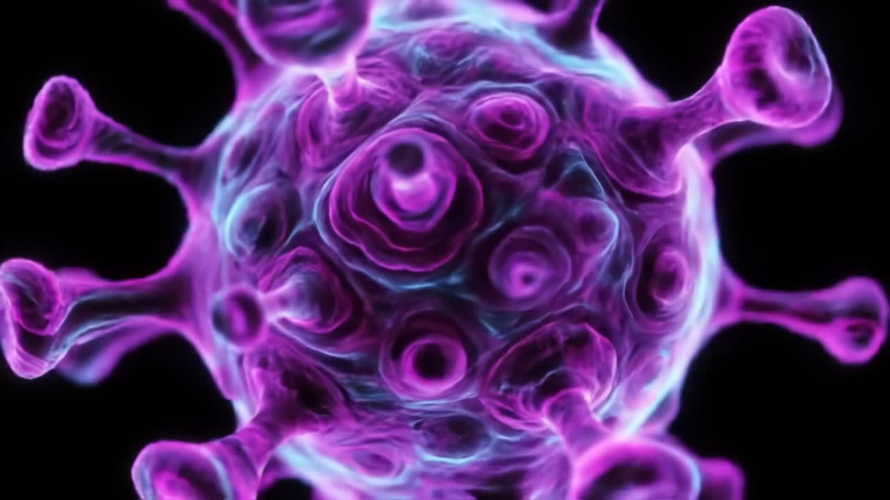 A Fascinating Close-Up View of a Virus Particle Showcasing Its Intricate Structure and Vibrant Colors Against a Black Background