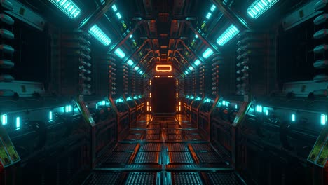flying in a spaceship tunnel, a sci-fi shuttle corridor. futuristic abstract technology. technology and future concept. flashing light. 3d animation of seamless loop.