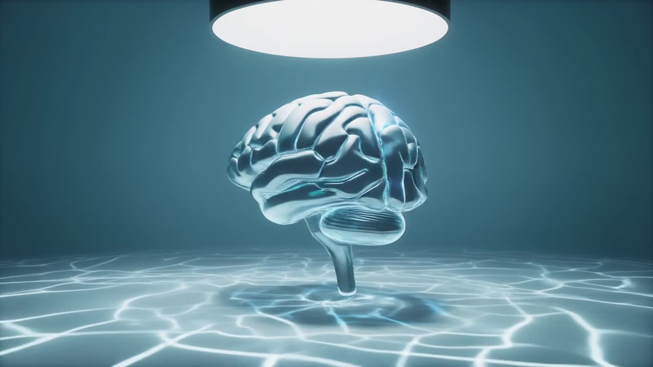 Digital Brain Model Rotating with Light Reflections