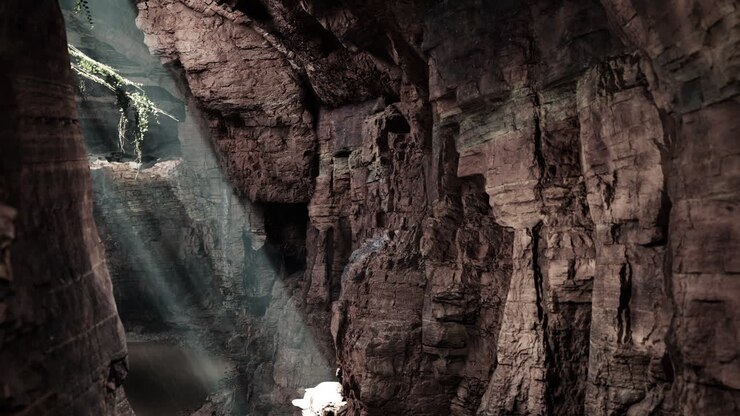 Sunlight streaming through a cave