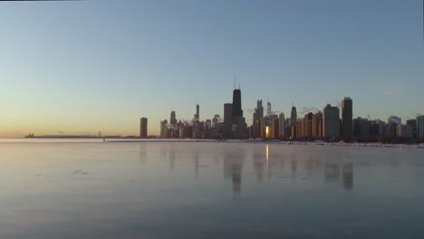 Aerial-footage-of-Frozen-Lake-Michigan-during-2019-Polar-Vortex,-Chicago,-Illinois