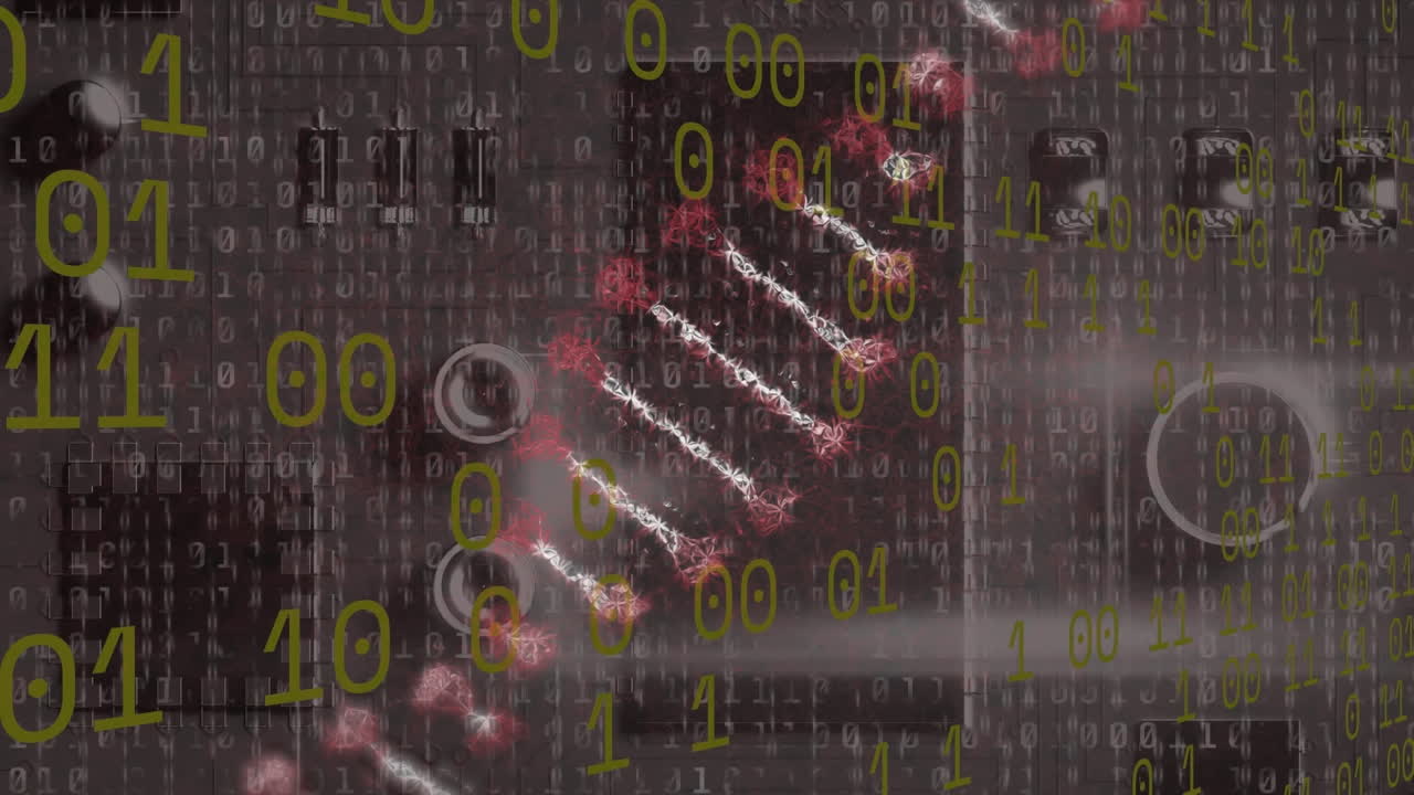animación del procesamiento de datos y la cadena de adn sobre la placa de computación
