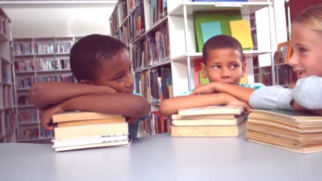 school kids in library