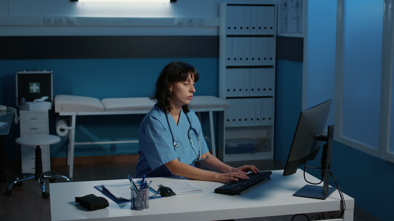 Tired Nurse in Hospital Office